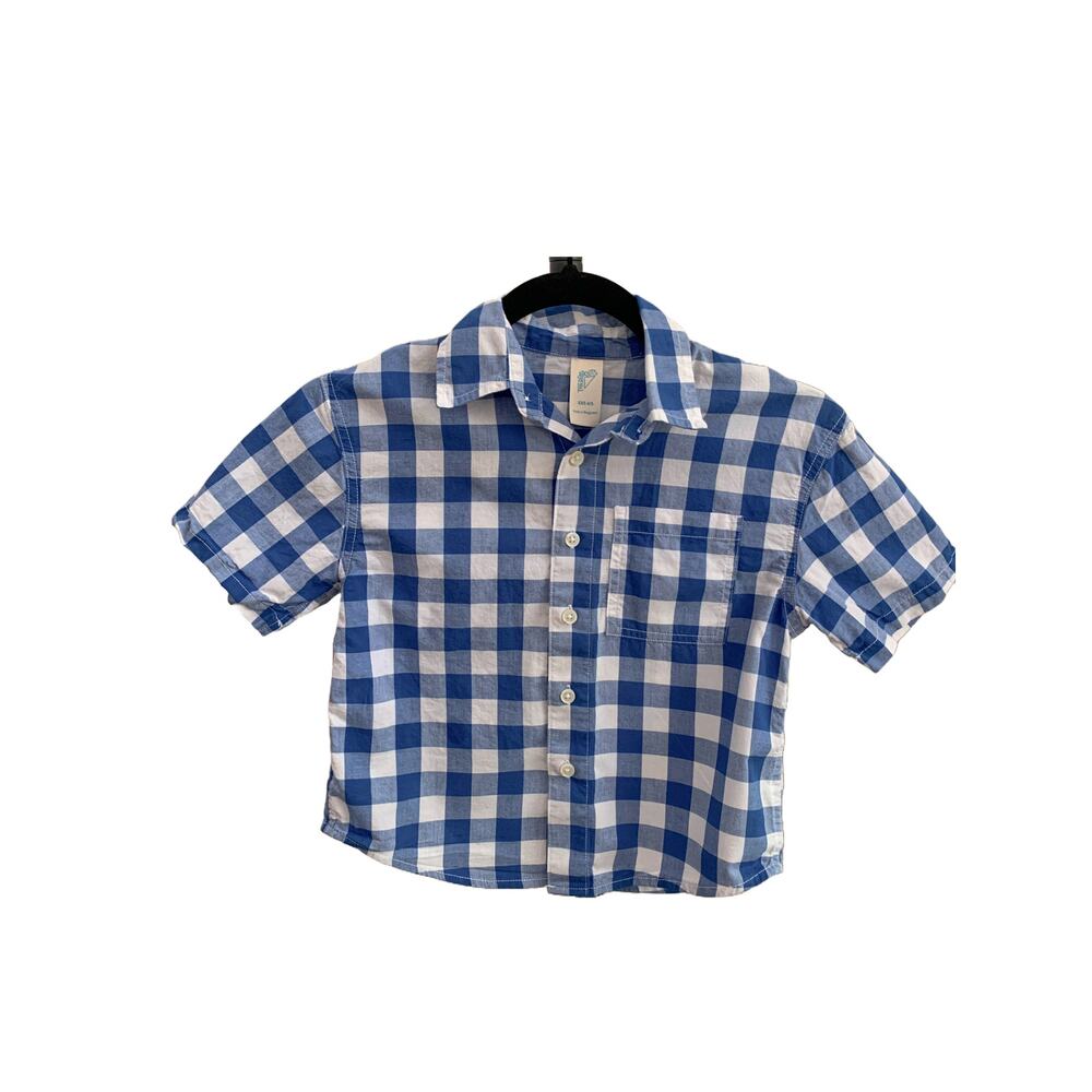 Thereabouts Boys Blue Gingham Short Sleeve‎ Button Down Shirt XXS 4/5 Cotton